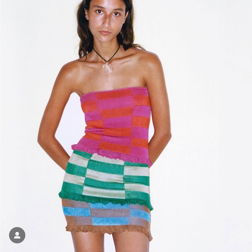 Gimaguas Green and Cream Checkered Top / mini skirt - Picture 3 of 7